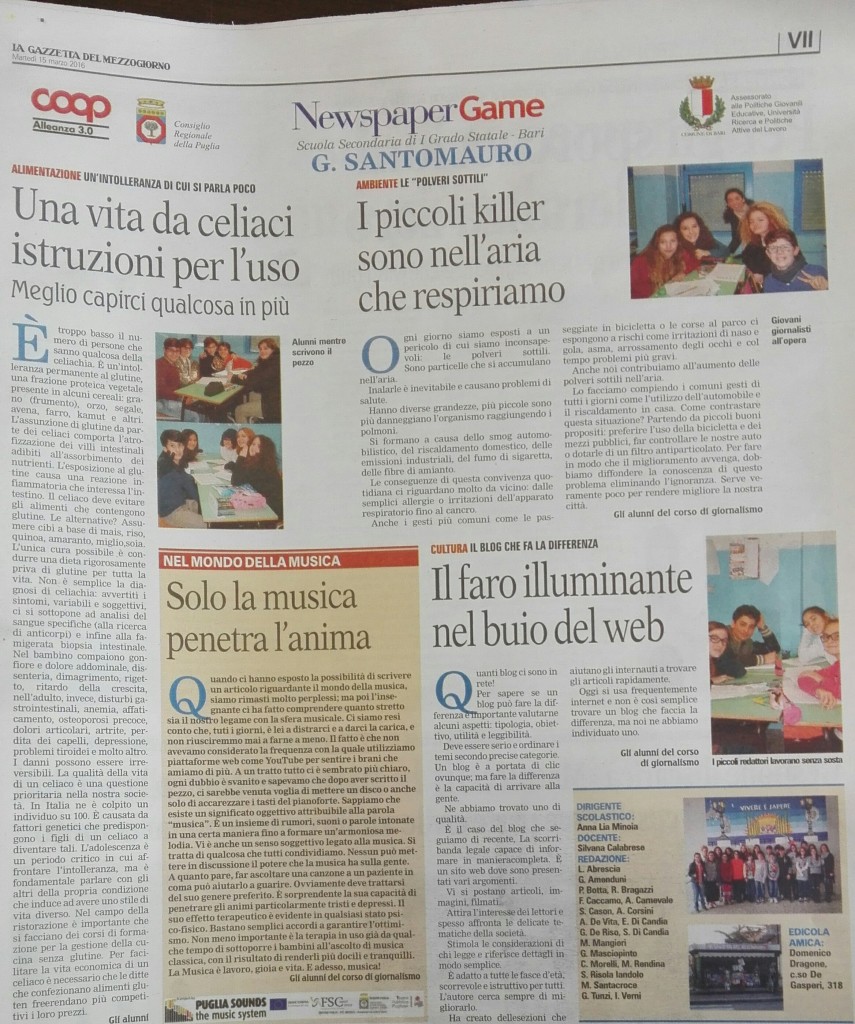 foto della pagina di giornale