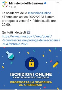 Locandina proroga iscrizioni  per l'a.s. 2022-2023